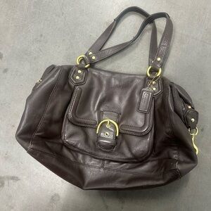 Coach Campbell Leather Large Satchel with model number F25151 chocolate brown